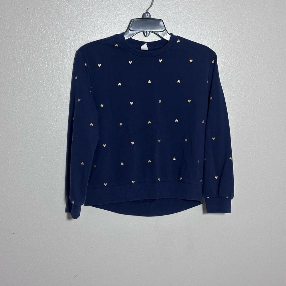 GAP Kids Girls Navy Blue Pullover Gold Heart‎ Sweater Crewneck size XL(14/16)